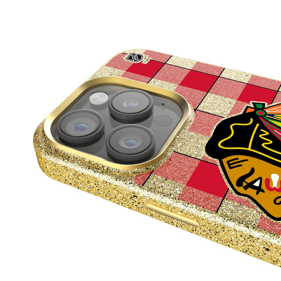 Chicago Blackhawks Plaid Bling Phone Case-3