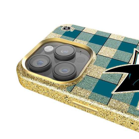 San Jose Sharks Plaid Bling Phone Case-3