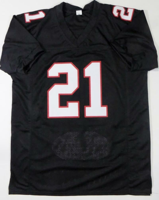 Deion Sanders Autographed Black Pro Style STAT Jersey- Beckett W *Black *1