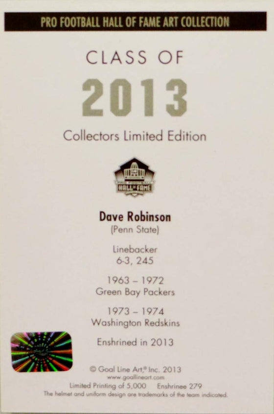 Dave Robinson Signed Packers Goal Line Art Card w/HOF - Jersey Source Auth