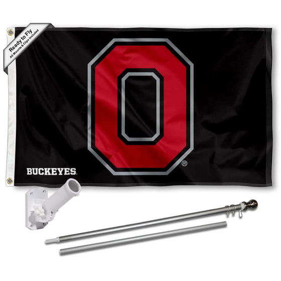 College Flags & Banners Co. Ohio State Buckeyes Black Flag with Pole and Bracket Holder University Set