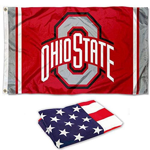 College Flags & Banners Co. Ohio State Buckeyes Jersey Stripes and USA Flag 3x5 Set