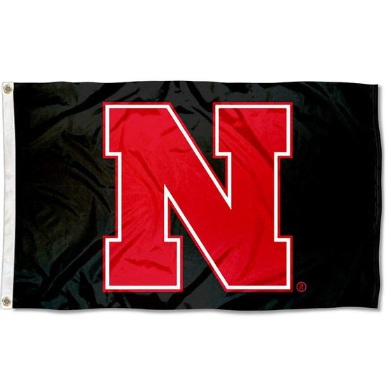 College Flags & Banners Co. Nebraska Cornhuskers Black N Logo Flag and USA 3x5 Flag Set