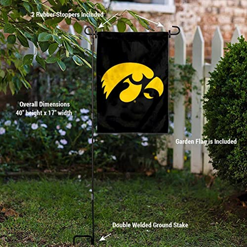 College Flags & Banners Co. Iowa Hawkeyes Black Yard Flag and Pole Holder Set, Color- Black