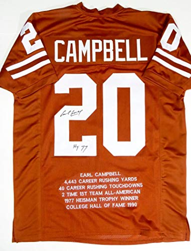 Earl Campbell Autographed Orange College Style Jersey STAT 4 w/HT- JSA W *Black