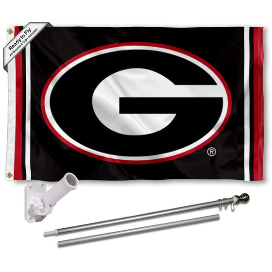 College Flags & Banners Co. Georgia Bulldogs Black Flag with Pole and Bracket Holder University Set