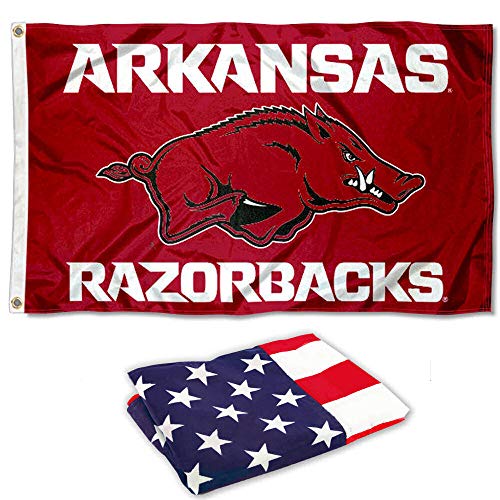 College Flags & Banners Co. Arkansas Razorbacks New Logo and USA Flag 3x5 Set