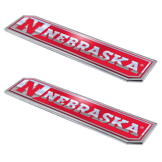 Nebraska Cornhuskers 2 Piece Heavy Duty Aluminum Embossed Truck Emblem Set