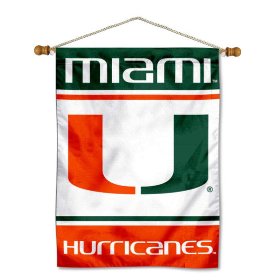 College Flags & Banners Co. Miami Hurricanes Double Sided Banner and Wood Pole Set