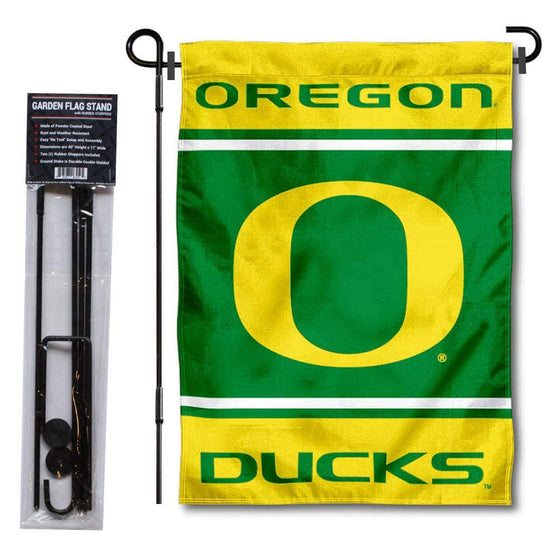 College Flags & Banners Co. Oregon Ducks Garden and USA Flag Stand Pole Holder Set