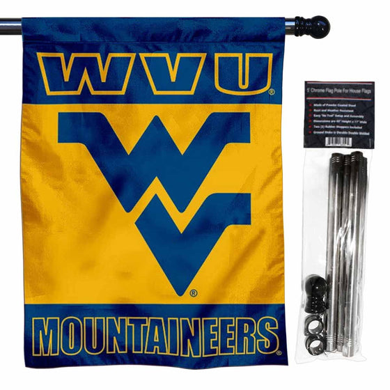 West Virginia Mountaineers Double Sided House Flag with Flag Pole Set