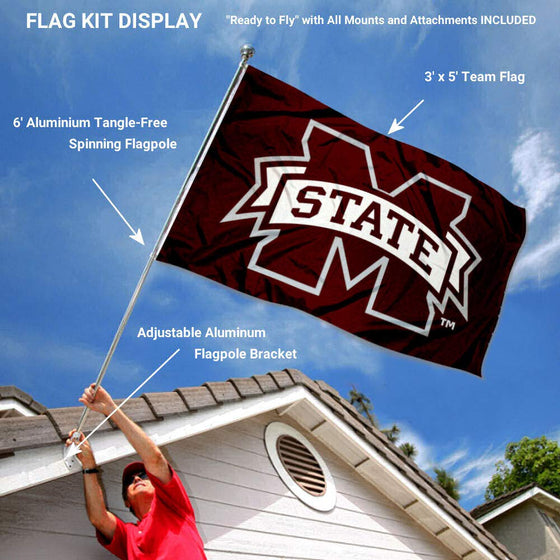 College Flags & Banners Co. Mississippi State Bulldogs Flag with Pole and Bracket Kit