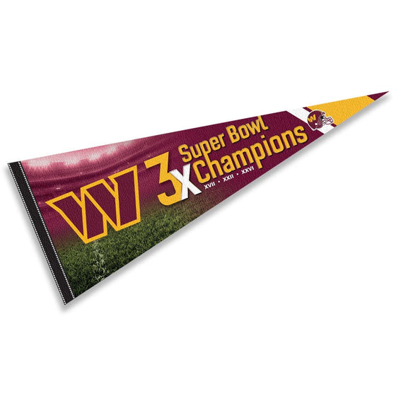 WinCraft Washington Commanders 3 Time Bowl Champions Pennant Banner Flag