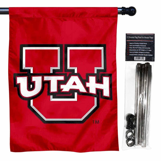 College Flags & Banners Co. Utah Utes Red Banner Flag with Flag Pole Set