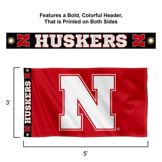 College Flags & Banners Co. Nebraska Cornhuskers Printed Header 3x5 Foot Banner Flag