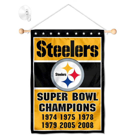 Pittsburgh Steelers 6 Time Champions Banner Window Wall Hanging Flag with Suction Cup