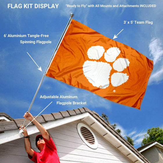 College Flags & Banners Co. Clemson Tigers Orange Flag with Pole and Bracket Kit