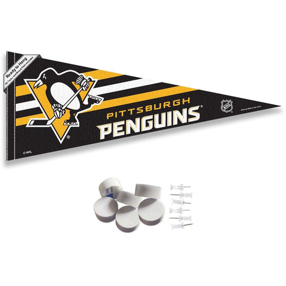 Pittsburgh Penguins Pennant Flag and Wall Tack Pads Mounts