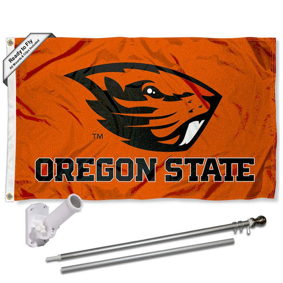 College Flags & Banners Co. Oregon State Beavers Orange Flag with Pole and Bracket Complete Set