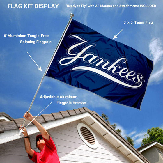 WinCraft New York Yankees Script Flag Pole and Bracket Set