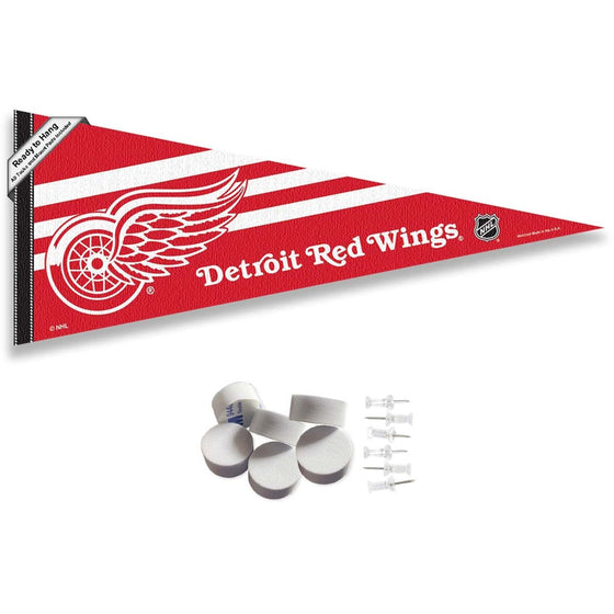 Detroit Red Wings Pennant Flag and Wall Tack Pads Mounts