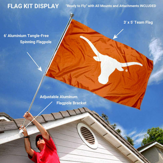 College Flags & Banners Co. Texas Longhorns Bevo Flag with Pole and Bracket Kit