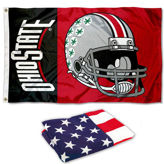 College Flags & Banners Co. Ohio State Buckeyes Football Helmet Flag and USA 3x5 Set