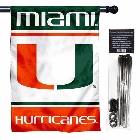 College Flags & Banners Co. Miami Hurricanes House Flag with Flag Pole Set