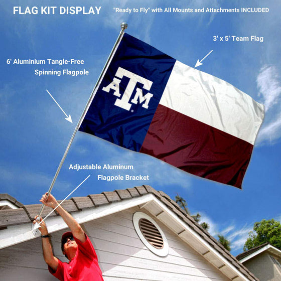 College Flags & Banners Co. Texas A&M Aggies TX State Flag with Pole and Bracket Kit