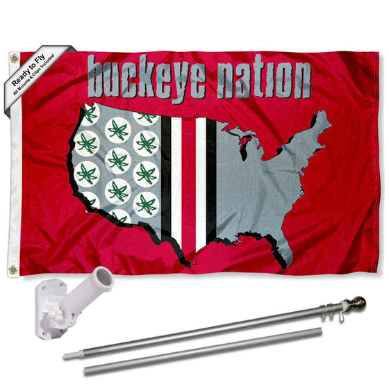 College Flags & Banners Co. Ohio State Buckeyes Buckeye Nation Flag with Pole and Bracket Kit