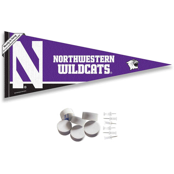 College Flags & Banners Co. Northwestern Wildcats Pennant Flag and Wall Tack Mount Pads