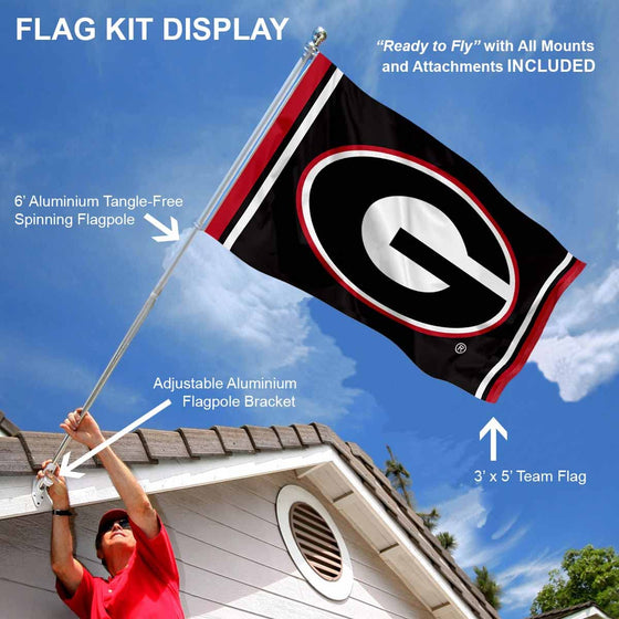 College Flags & Banners Co. Georgia Bulldogs Black Flag with Pole and Bracket Holder University Set