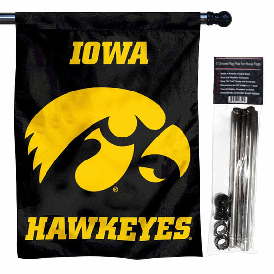 Iowa Hawkeyes House Flag with Flag Pole Set