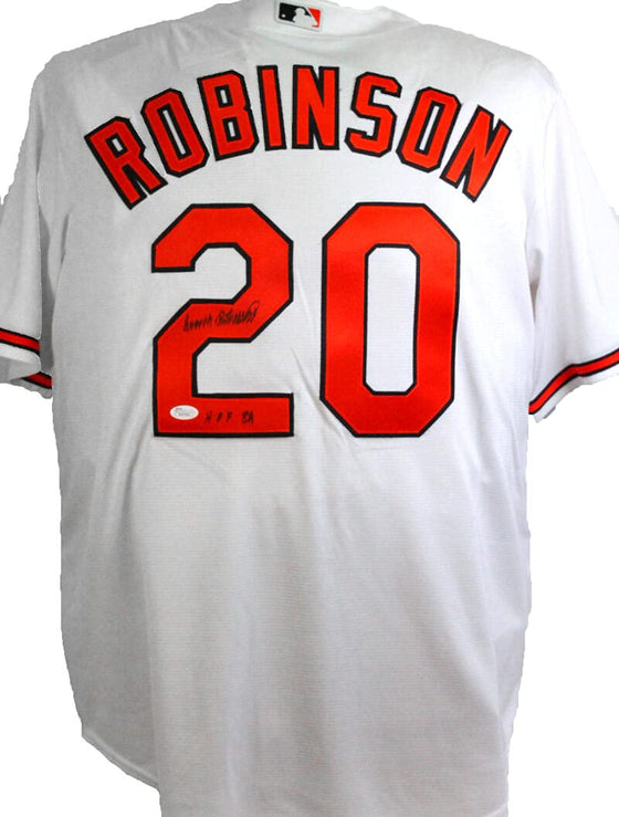 Frank Robinson Autographed Orioles White Majestic Jersey w/HOF - JSA W Auth