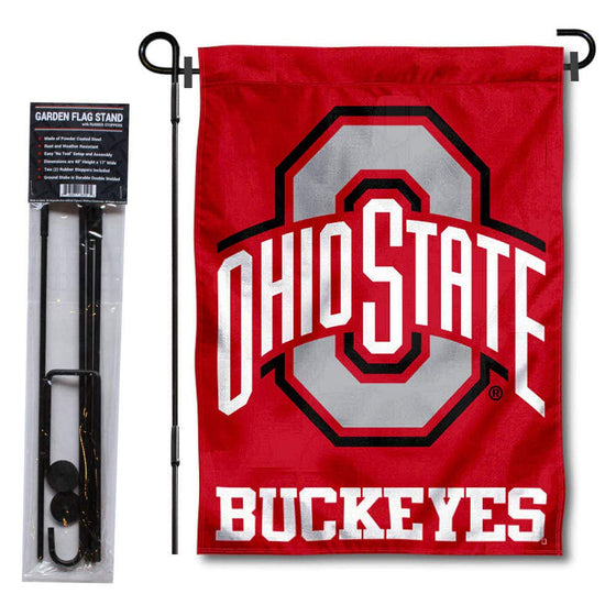 College Flags & Banners Co. Ohio State Buckeyes Garden Flag with Stand Holder