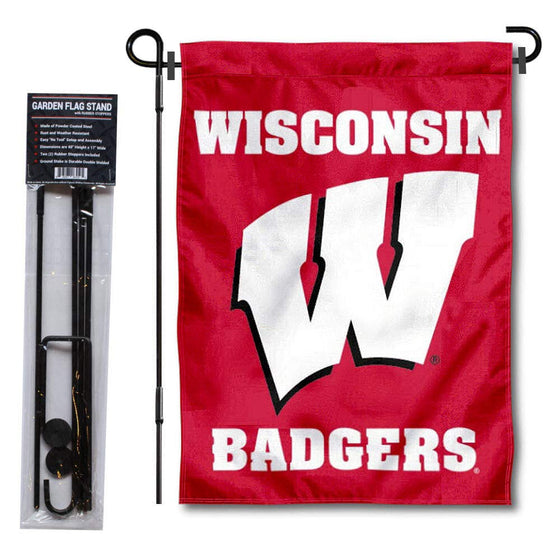 College Flags & Banners Co. Wisconsin Badgers Motion W Garden Flag with Pole Stand Holder