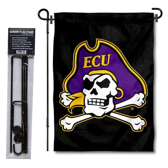 College Flags & Banners Co. East Carolina Pirates Black Garden Banner and Pole Holder Set, Color- Black