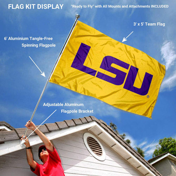 College Flags & Banners Co. Louisiana State LSU Tigers Gold Flag with Pole and Bracket Complete Set