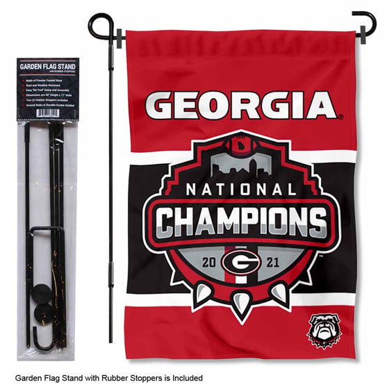 College Flags & Banners Co. Georgia Bulldogs Football National Champions Garden Flag with Pole Stand Holder