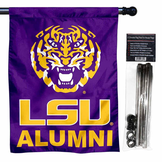 College Flags & Banners Co. Louisiana State LSU Tigers Alumni Double Sided House Flag with Flag Pole Set