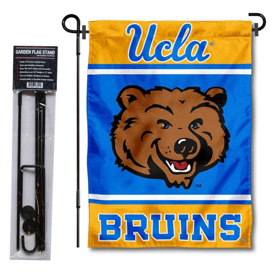 UCLA Bruins Garden Flag and USA Flag Stand Pole Holder Set