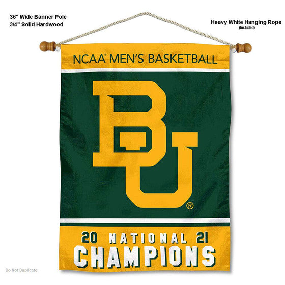 College Flags & Banners Co. Baylor Bears 2021 Mens Basketball National Champions Banner with Hanging Pole