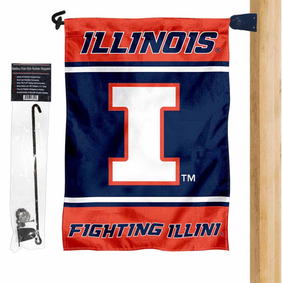 College Flags & Banners Co. Illinois Fighting Illini Garden Flag and Mailbox Post Pole Mount Holder Set