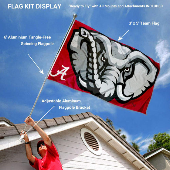 College Flags & Banners Co. Alabama Crimson Tide Head Flag with Pole and Bracket Kit