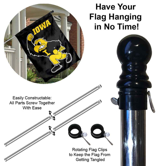 College Flags & Banners Co. Iowa Hawkeyes Herky the Hawk House Flag with Flag Pole Set