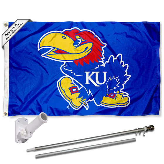 College Flags & Banners Co. Kansas Jayhawks Flag with Pole and Bracket Complete Set