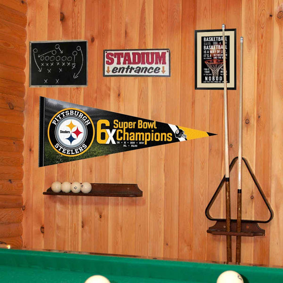 WinCraft Pittsburgh Steelers 6 Time Bowl Champions Pennant Banner Flag