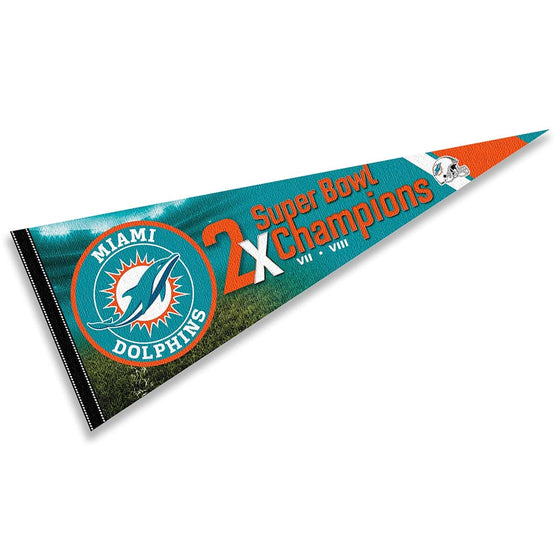 WinCraft Miami Dolphins 2 Time Bowl Champions Pennant Banner Flag