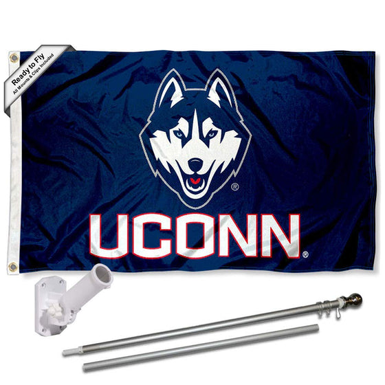 College Flags & Banners Co. UCONN Huskies 3x5 Flag and Pole Bracket Mount Bundle