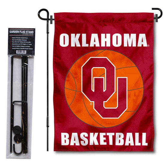 Oklahoma Sooners Basketball Garden Banner and USA Flag Stand Pole Holder Set